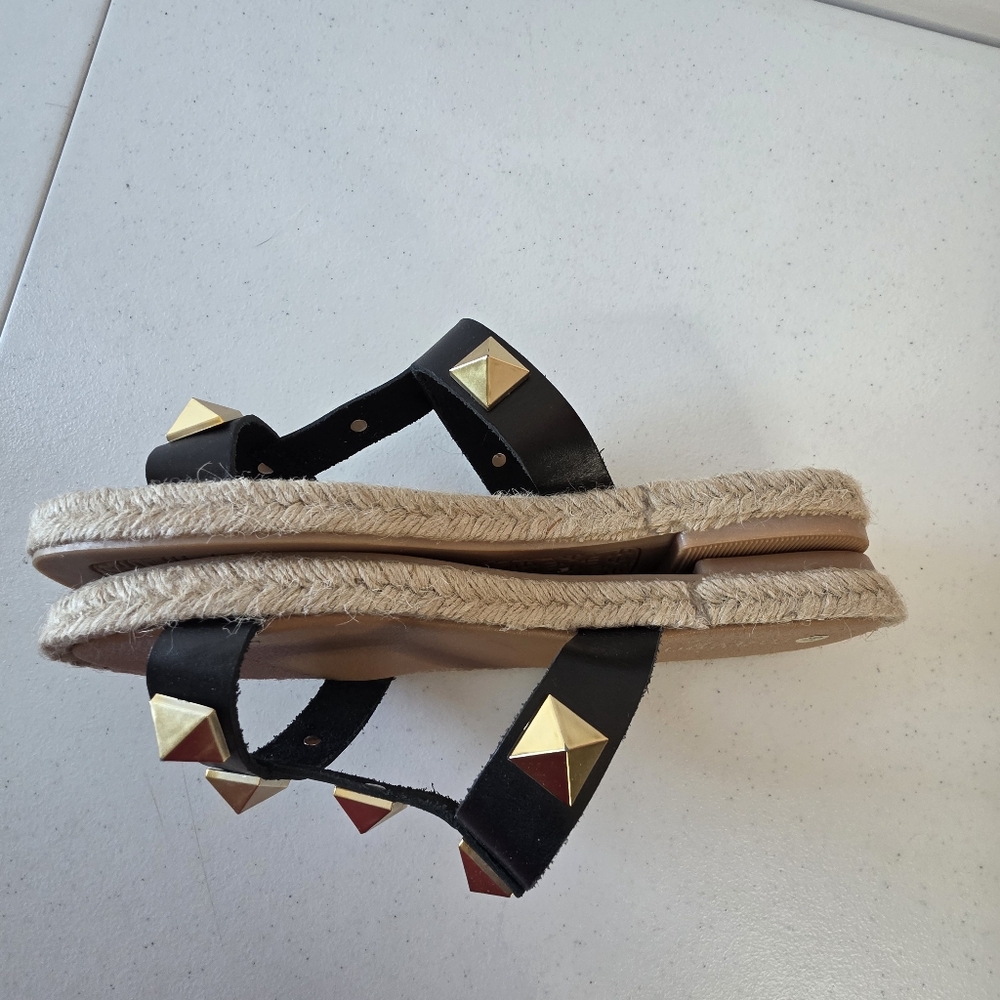 Maypol Raffia Trim Studded Leather Sandal Size 9.5 EU 41 Open Toe Slip-on Summer - Picture 5 of 13